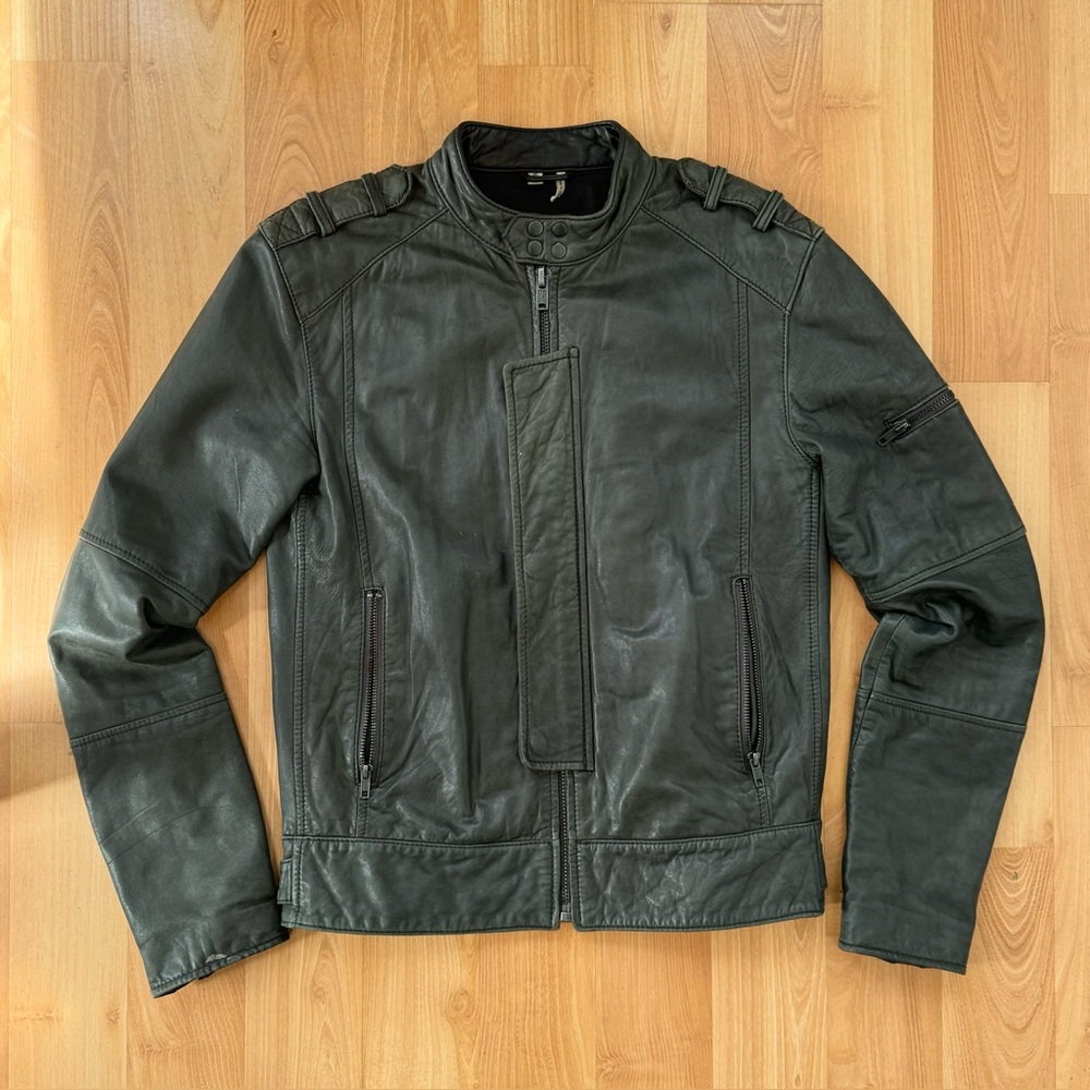 Rare Vintage Juicy Couture Faded Green Lambskin Leather Jacket Military Moto S